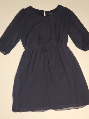 Enfocus Studio Navy Blue Quarter Sleeve Fit and Flare Dress Size 12 EUC